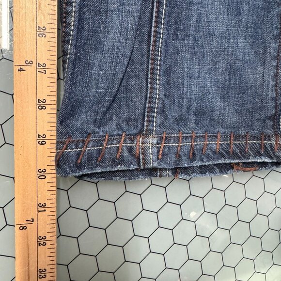 Antik Jeans Mens 33 Actual 34x30 Embroidered Pocket Brown Stitching Button Fly - Picture 5 of 14